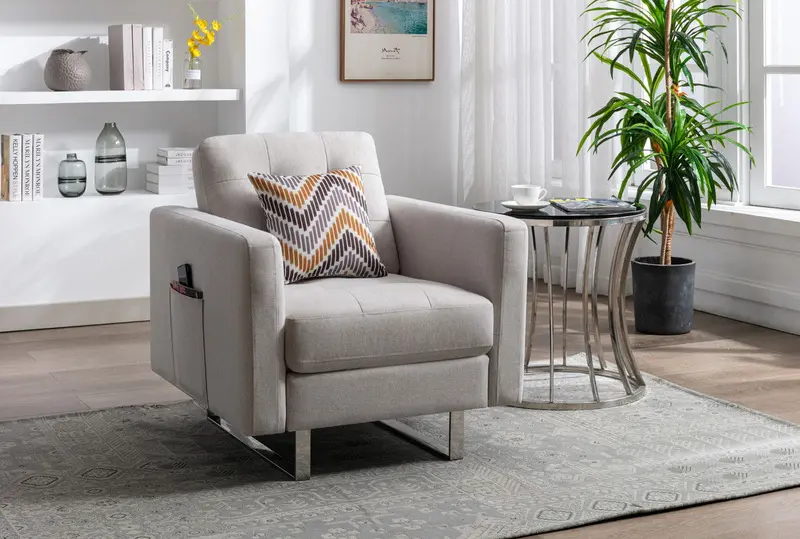 Victoria Fabric Armchair With Metallic Legs And Side Storage Pockets 1
