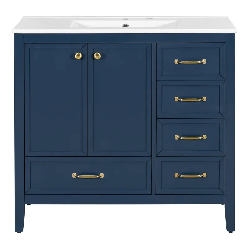 Vintage-Inspired Bathroom Vanity With Sink, Four Multi-Size Drawers, And Soft-Close Door 2