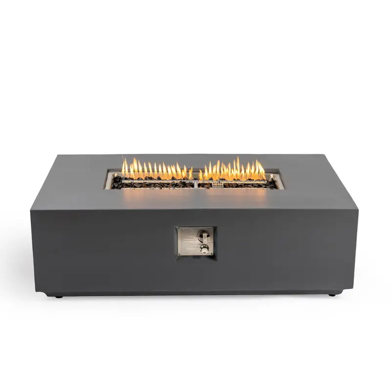 Volon Propane Fire Pit Table – Rectangular, 50,000 Btu, Light Gray Finish 1