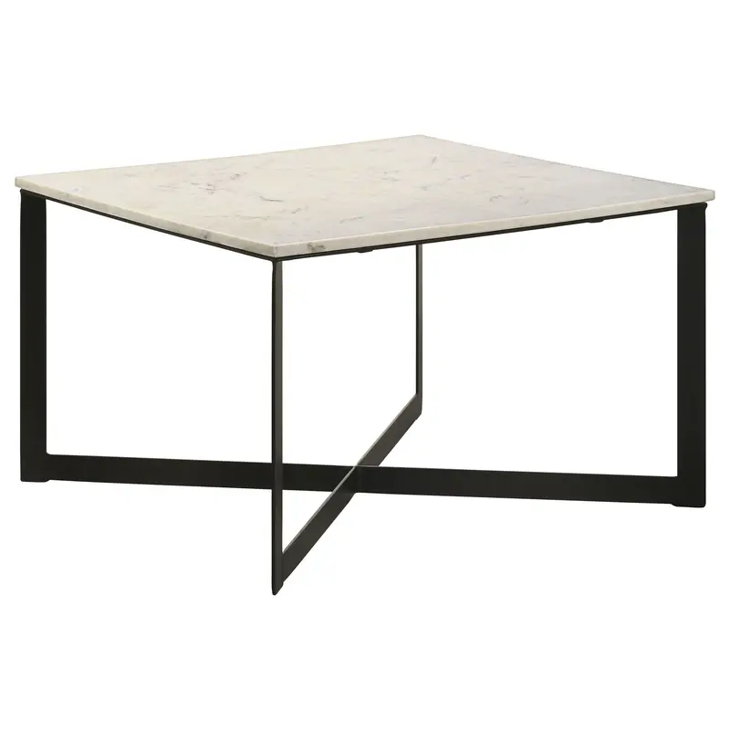 Volz White Marble Square Coffee Table With Crisscross Base 1