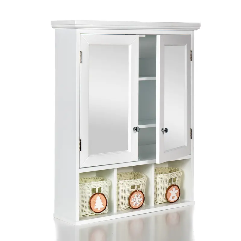 Wall-Mounted Bathroom Medicine Cabinet With Mirror, Adjustable Shelves, And Decorative Baskets 1