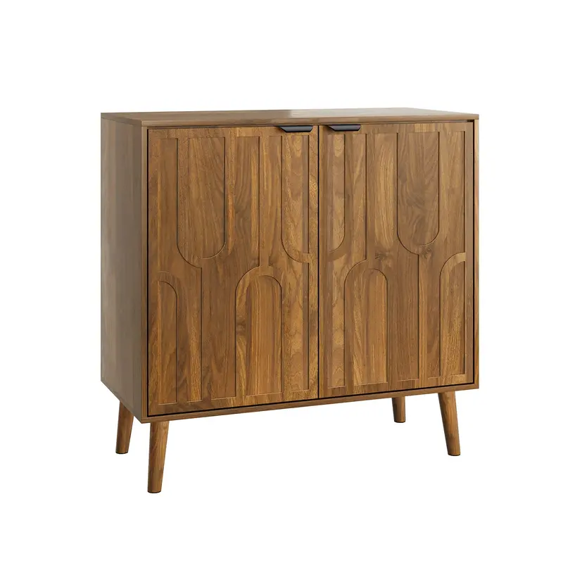 Walnut Farmhouse-Style Sideboard Buffet With Bar Storage Cabinet 1