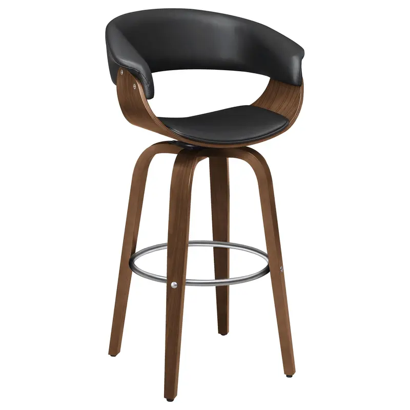 Walnut-Finished Swivel Bar Stool With Premium Upholstered Seat 1
