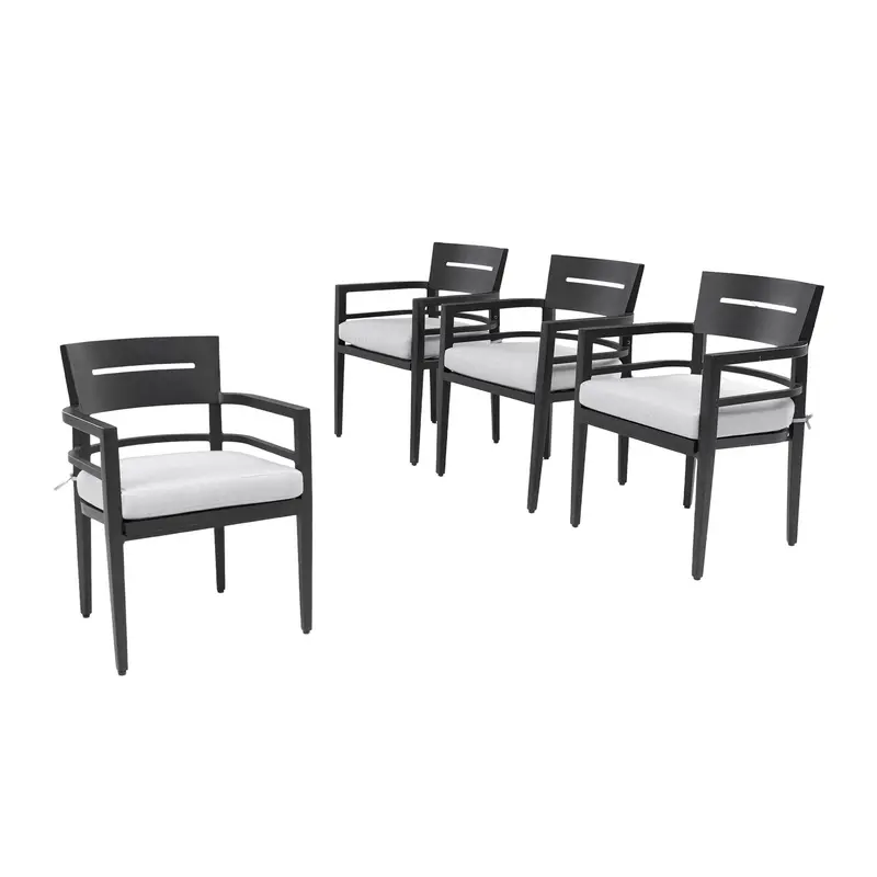 Weather-Resistant Patio Dining Chairs With Sunbrella Cushions & Tapered Legs (Set Of 4) – Ember Black 1