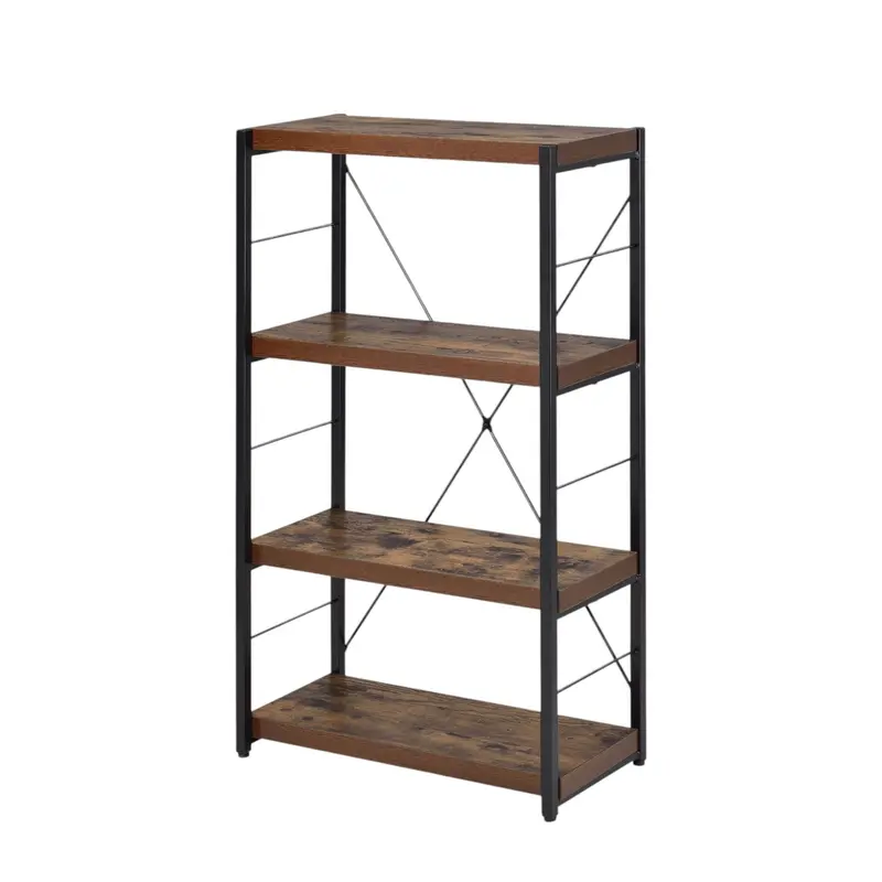 Weathered Oak And Black Two-Tone Bookshelf With Industrial Accents 1
