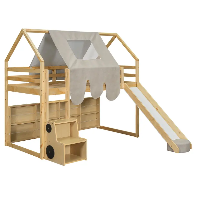 Whimsical Loft Bed With House-Shaped Frame And Detachable Canopy Tent 3