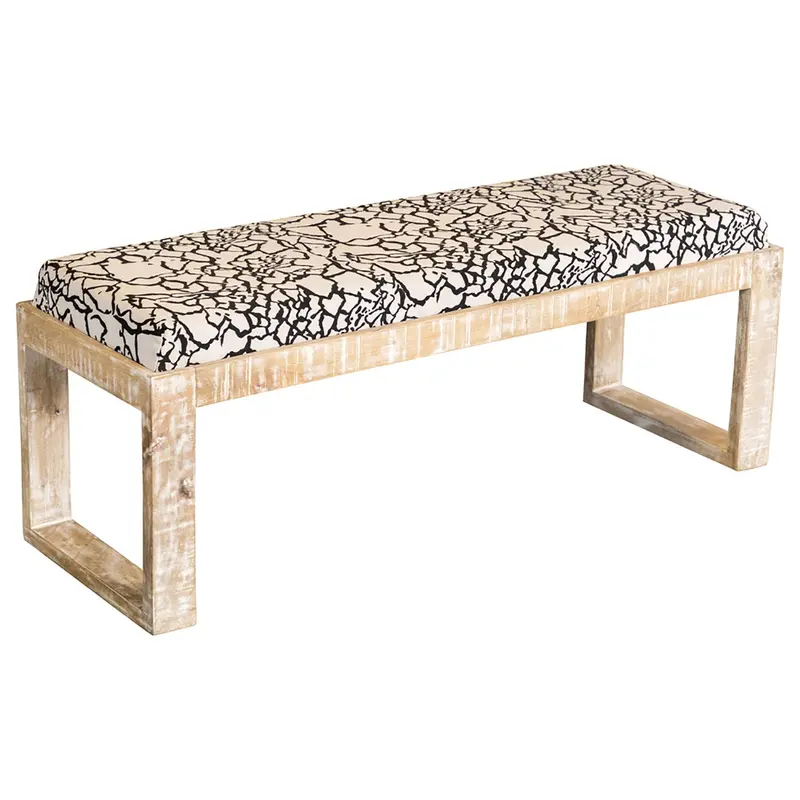 White Abstract-Upholstered Sled-Leg Accent Bench 1