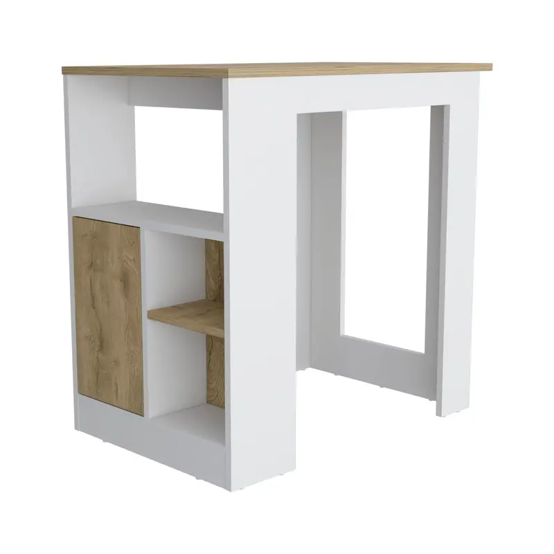 White And Macadamia Kitchen Island With Three Open Shelving Sides And Push-To-Open Cabinet 1