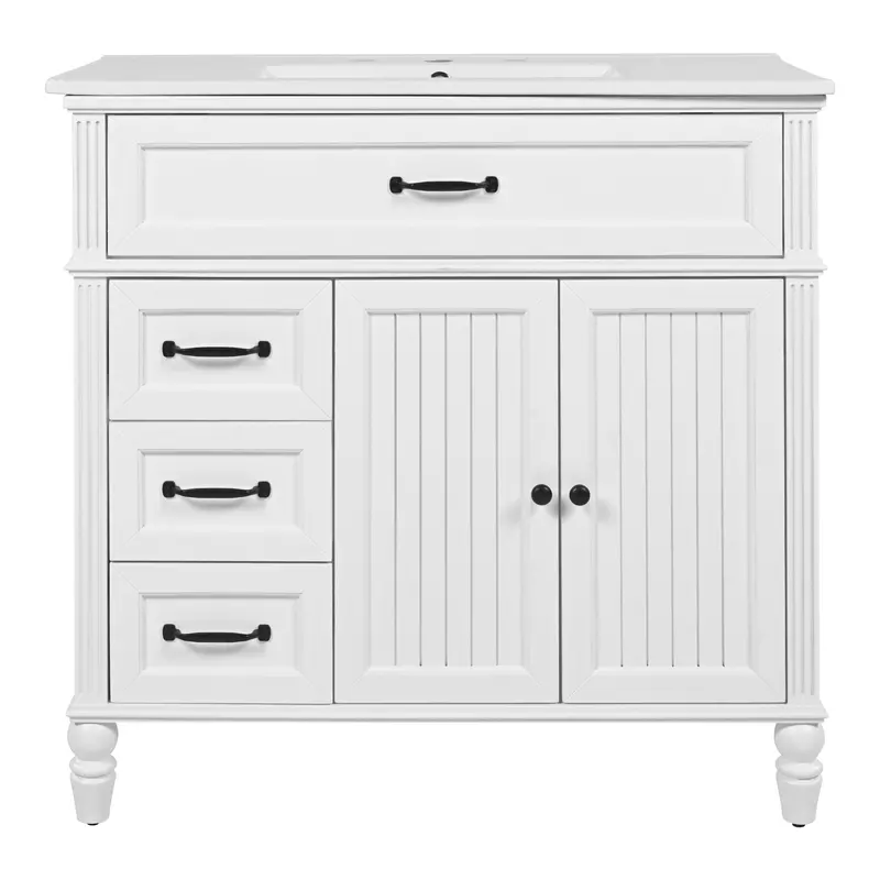 White Bathroom Vanity With Sink, 2-Door Soft-Close Storage 1