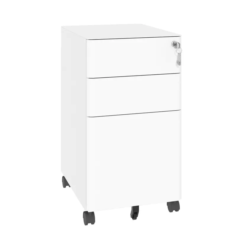White Fully Assembled 3-Drawer Mobile File Cabinet With Lock And Mixed-Depth Compartments 1