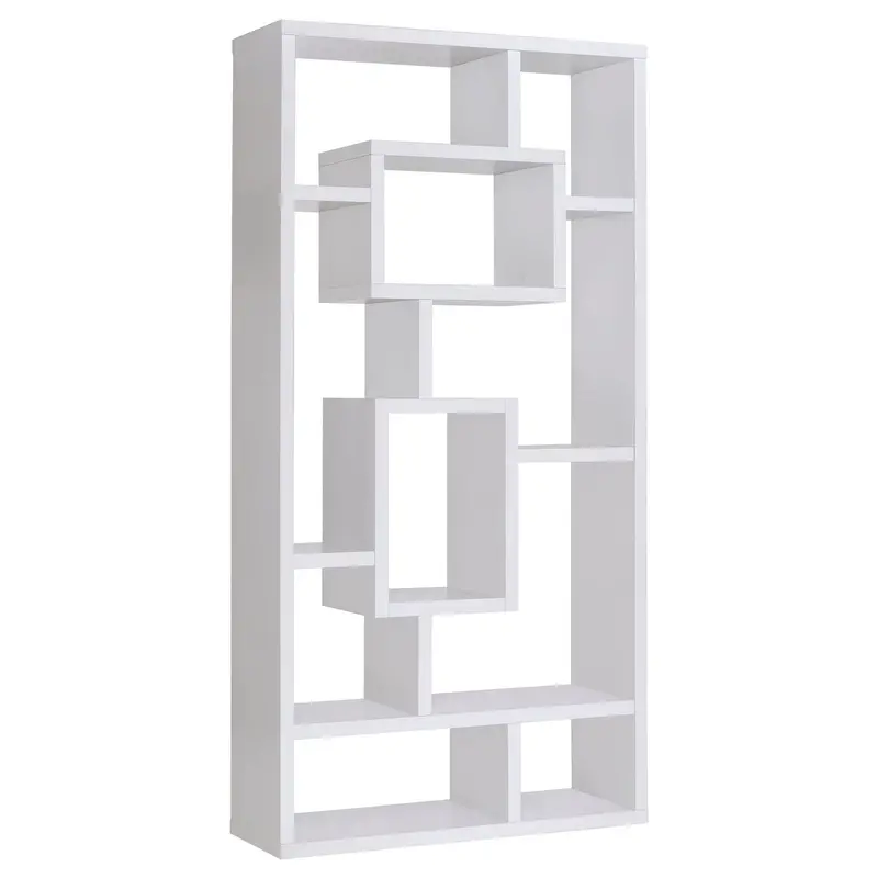 White Interlocking Geometric Bookcase With 10 Open Shelves 1