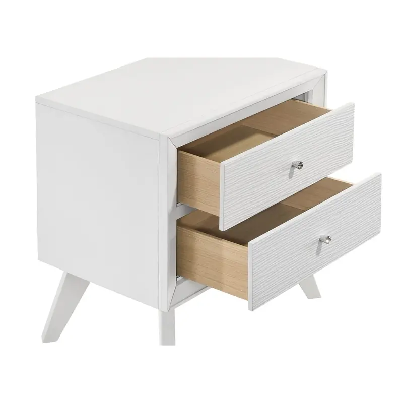 White Nightstand With Angled Legs, Wave-Textured Surface & Round Knobs 1