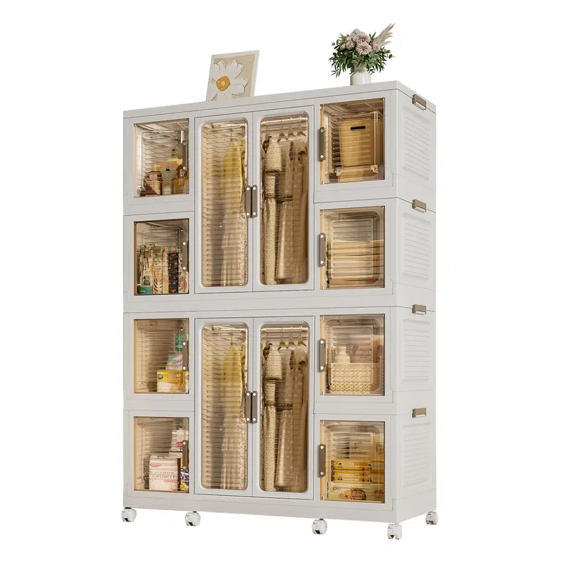 White Portable Wardrobe With 12 Cube Compartments And Dual Hanging Rods – Foldable Clothing Organizer 1