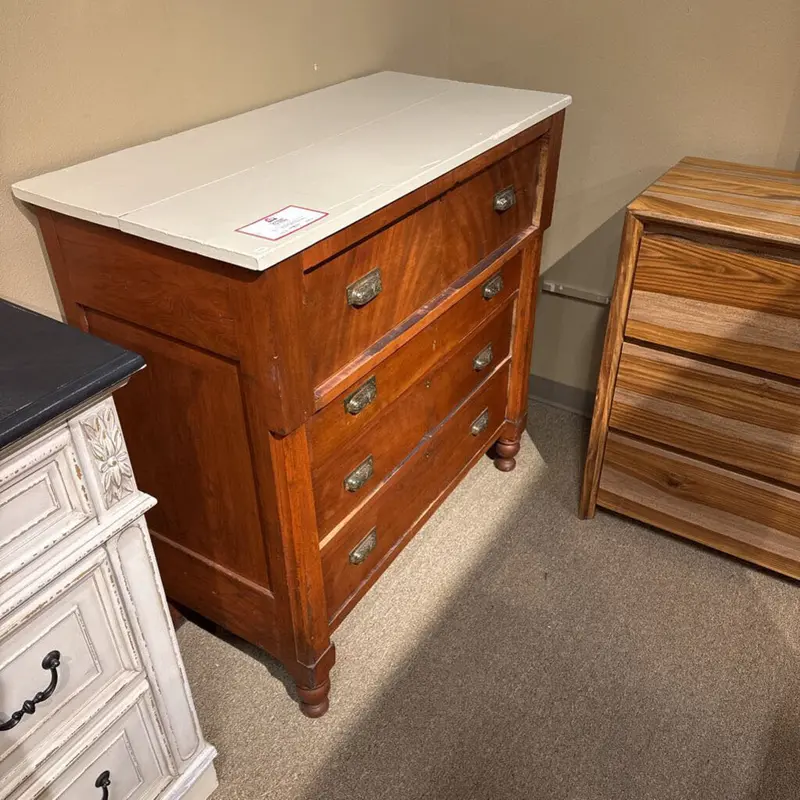 White-Topped 4-Drawer Tall Dresser – Btk Collection Bedroom Storage 1