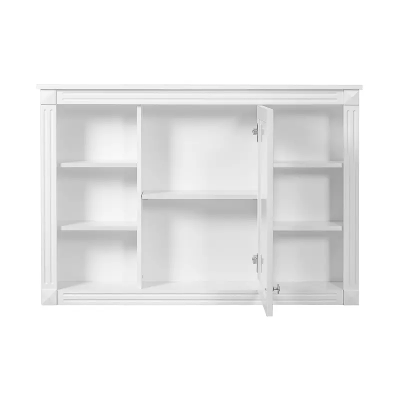 White Wall-Mounted Bathroom Medicine Cabinet With Mirror – 6 Adjustable Open Shelves 1