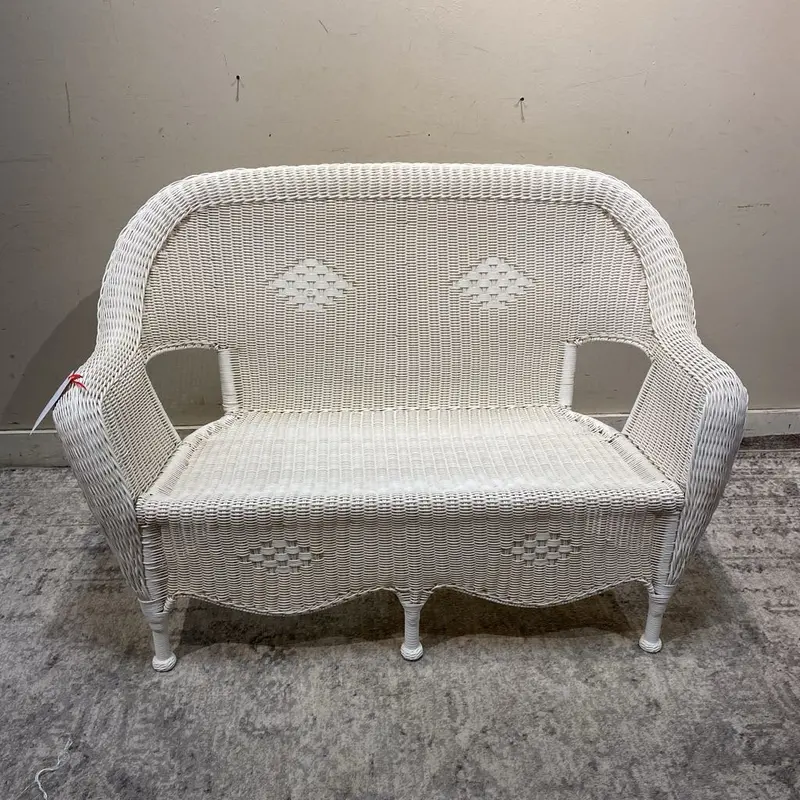 White Wicker Patio Loveseat – Hampton Bay Outdoor Seating Set 1