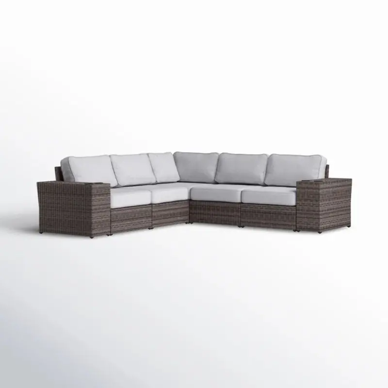Wide Reversible Outdoor Sectional – Brown And Gray All-Weather Sofa With Deep-Seated Cushions 1