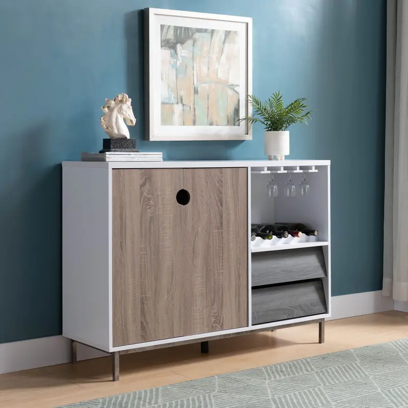 Wooden Display Cabinet With Drawer – Wine Glass Holder & Curio Storage Unit 1