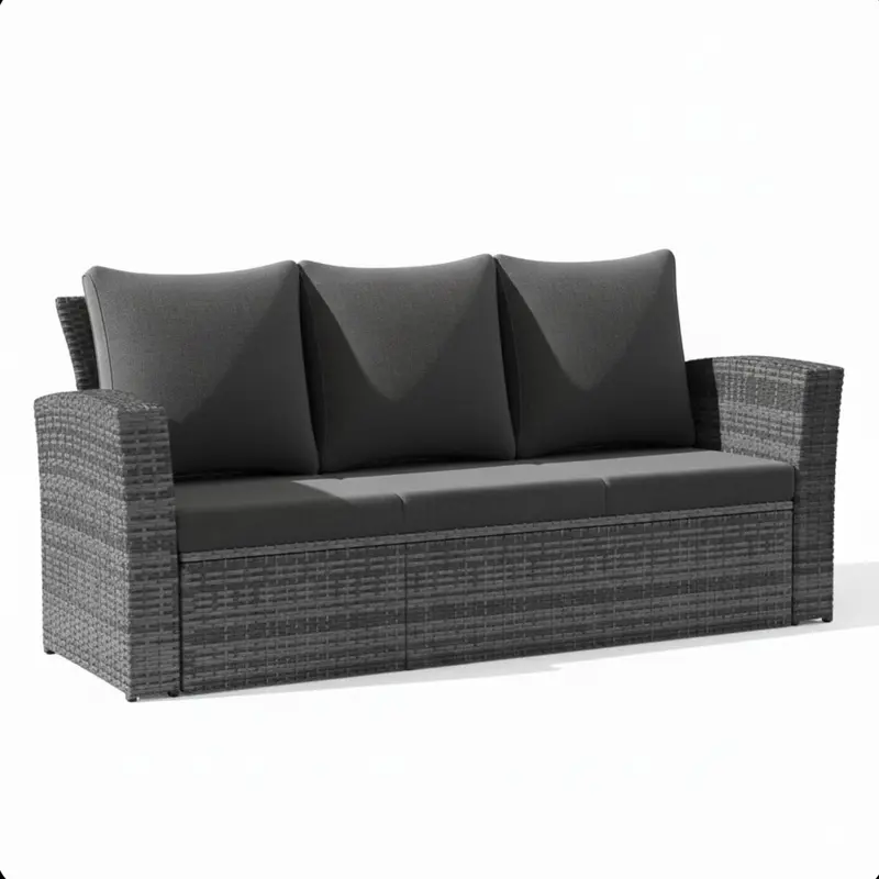 Woven All-Weather Three-Seat Patio Sofa With Plush Cushioning 4