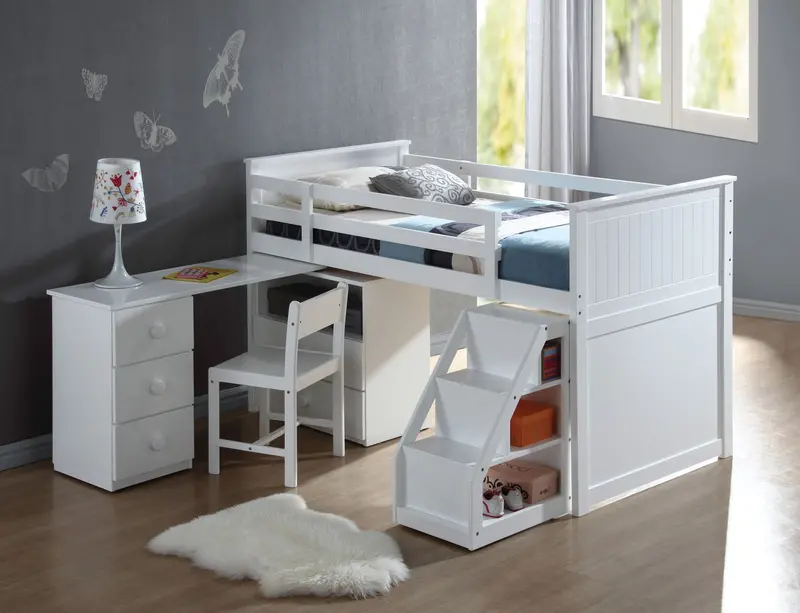 Wyatt White Twin Loft Bed Bundle 1