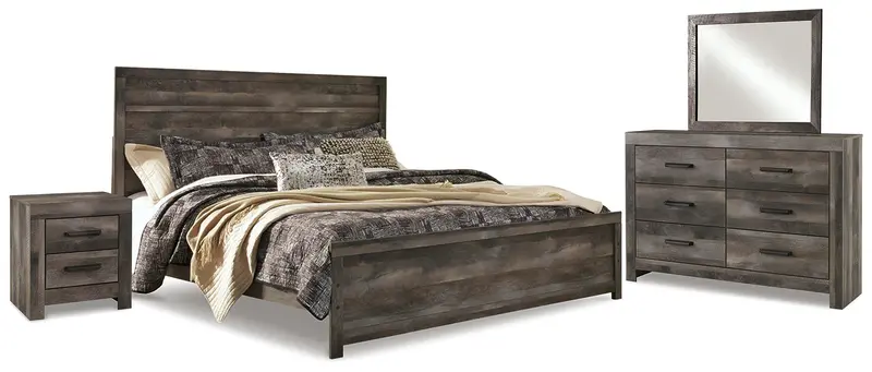 Wynnlow King Panel Bed Collection Featuring Mirrored Dresser And Nightstand 1