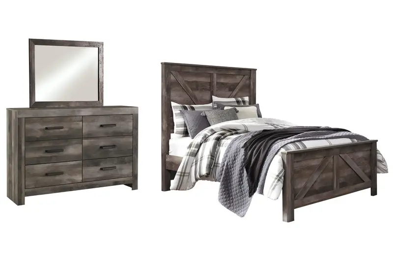 Wynnlow Queen Crossbuck Panel Bed With Mirrored Dresser 1
