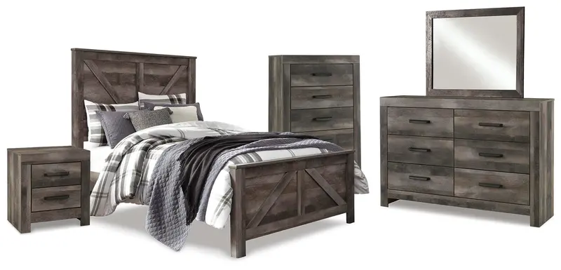 Wynnlow Queen Crossbuck Panel Bed With Mirrored Dresser, Chest, And Nightstand 1