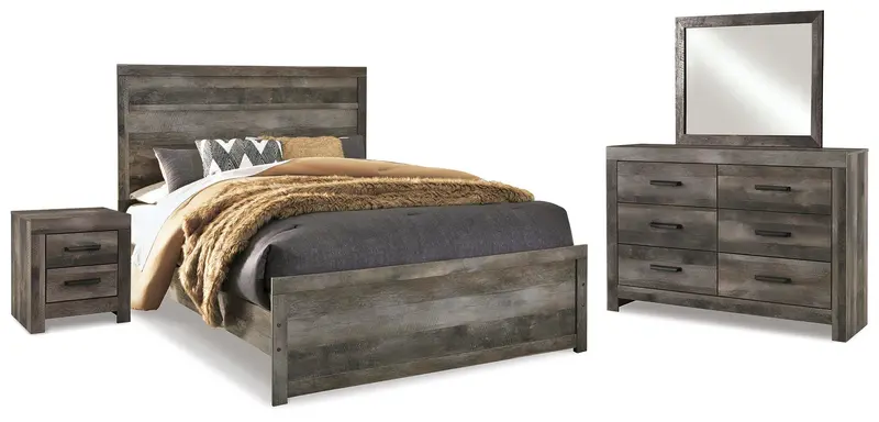 Wynnlow Queen Panel Bed Collection With Mirrored Dresser & Nightstand 1