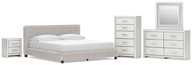 Zuraleus Cal King Upholstered Bedroom Suite: Bed, Dresser, Mirror, Chest & Nightstand 1