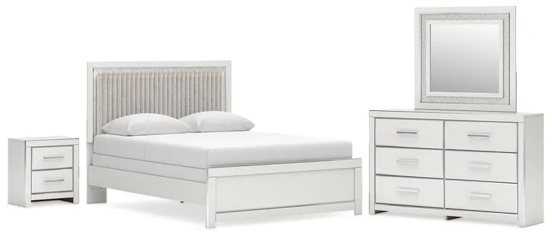 Zuraleus Queen Upholstered Panel Bed Set With Dresser, Mirror, And Nightstand 1